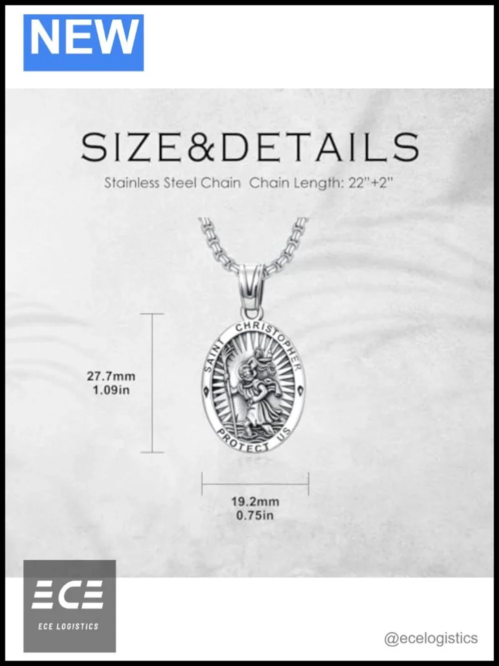 Sterling Silver Saint Christopher Medal Necklace Catholic Pendant 22